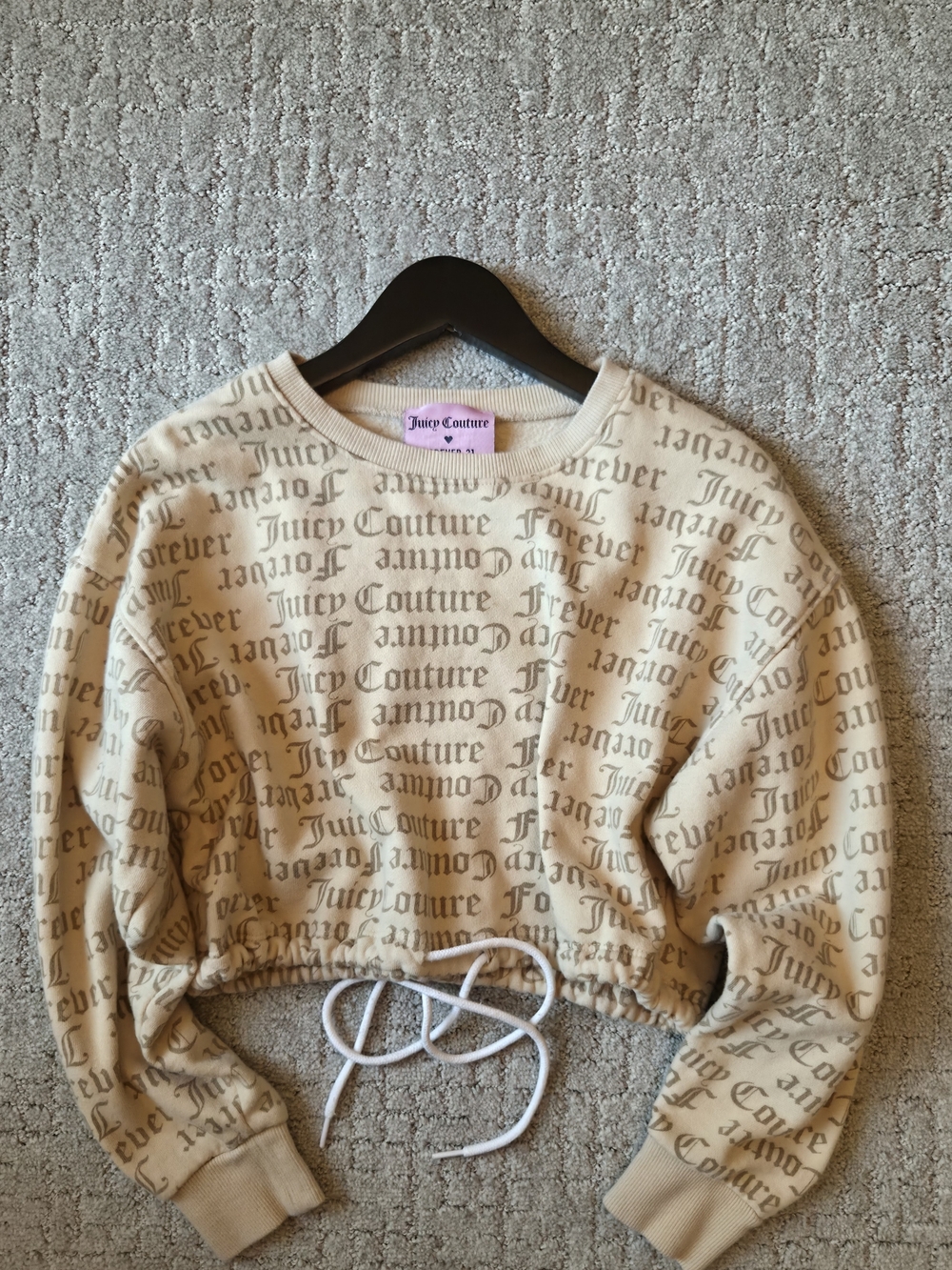 Juicy Couture Women's Beige Logo Cropped Sweatshirt